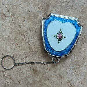 Blue and White Guilloché Enamel Compact (with pink flowers)
